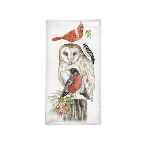 Stacked Winter Birds Bagged Towel