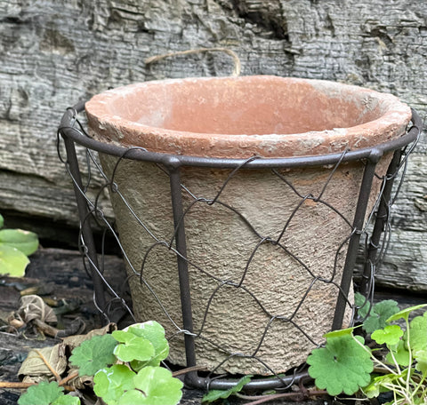Terracotta Pot With Metal Basket